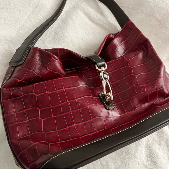Dooney & Bourke Handbags - Red Dooney & Bourke Croco Leather Logo Lock Sack